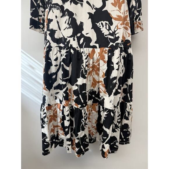 Soft Surroundings Sz 14 Moonglow Midi Dress Button Down Tiered Fall Black Brown - Picture 7 of 15